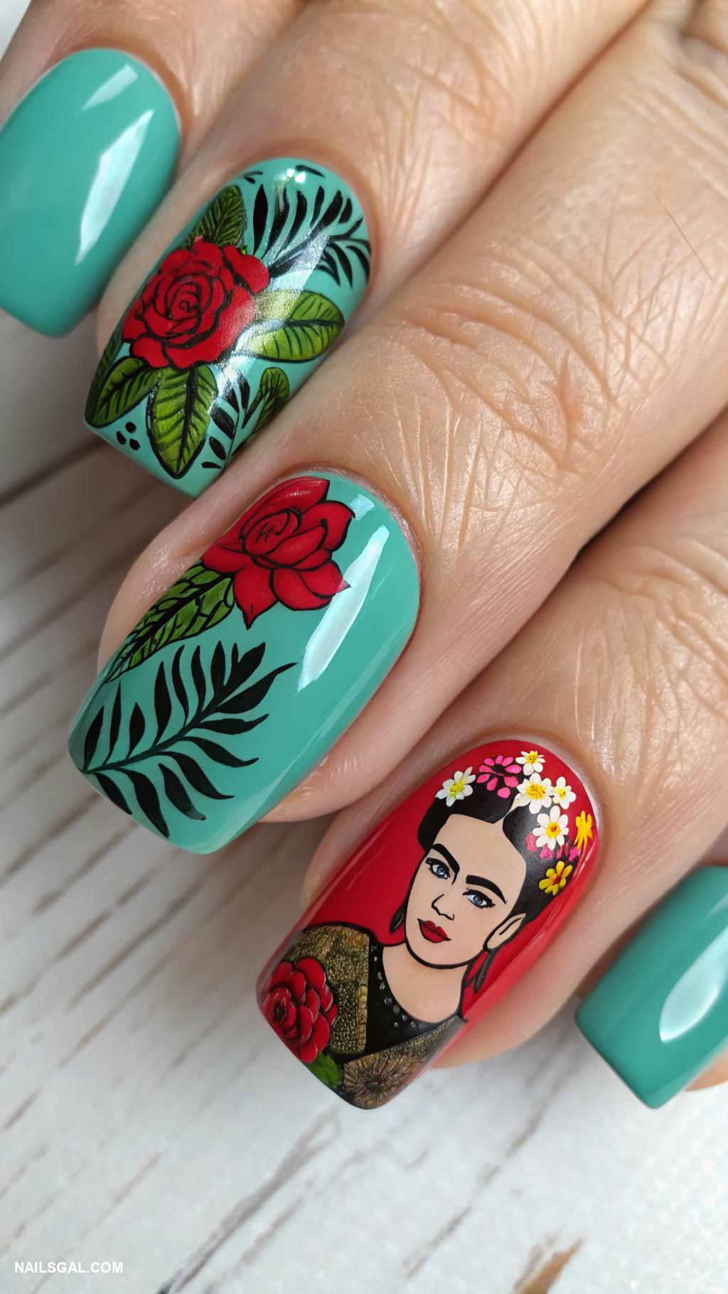 mexican nails Frida Kahlo inspired nail art