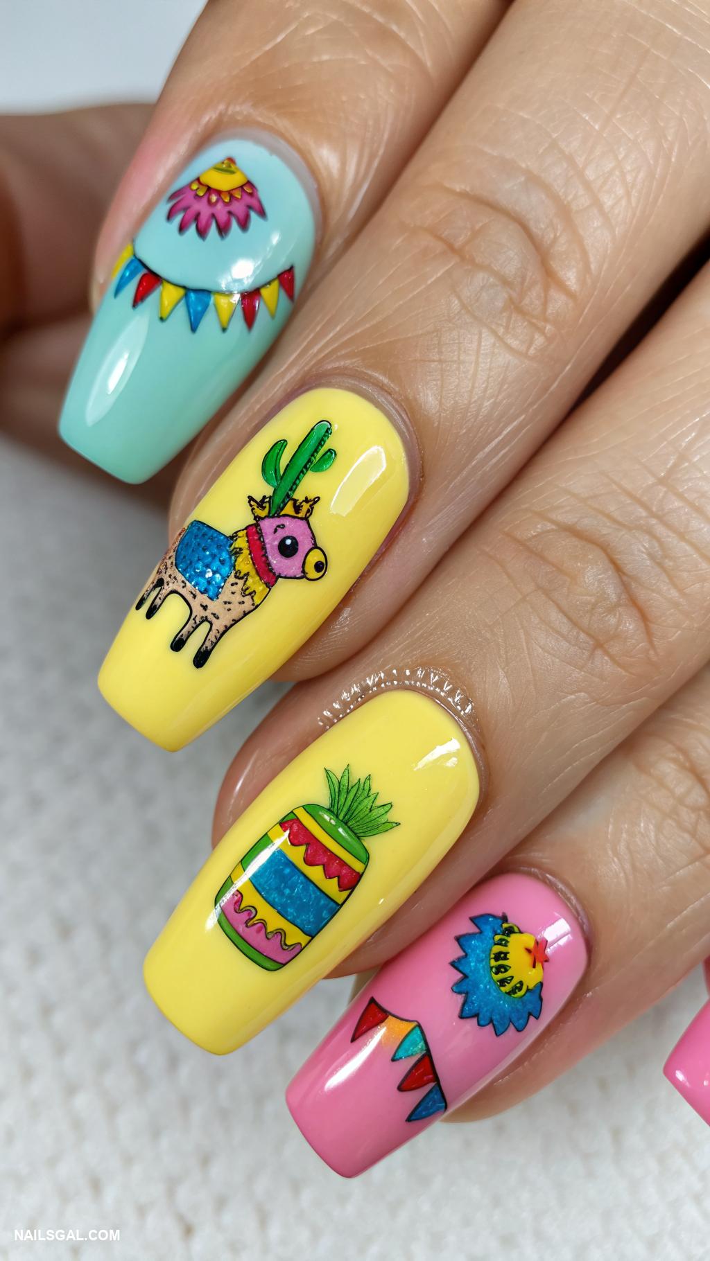 mexican nails Piyata designs with vibrant colors